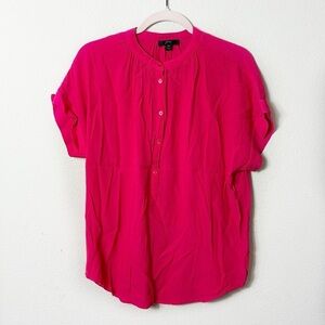 J. Crew Drapey half button up popover top in bright salmon pink size XS